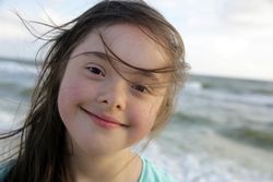 Close up of young girl at the beach