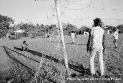 Itapeva, Brazil - August 2006 - Monochrome image of children playing soccer 4OLAEb