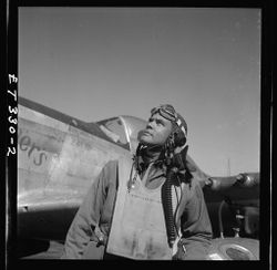 Col. Benjamin O. Davis with aircraft at segregated base in Ramitelli, Italy