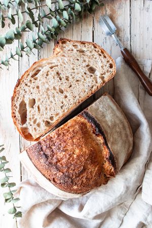 Rye bread on tablecloth