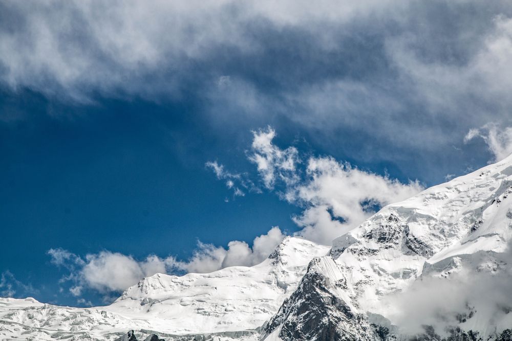 Mountains with clouds on sunny day in Fairy Meadows, Pakistan