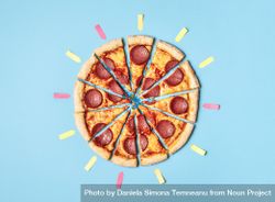 Sliced pizza pepperoni and empty tags 56kVV4