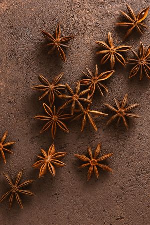Anise stars on brown background