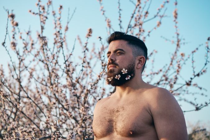 Man with flowers in beard