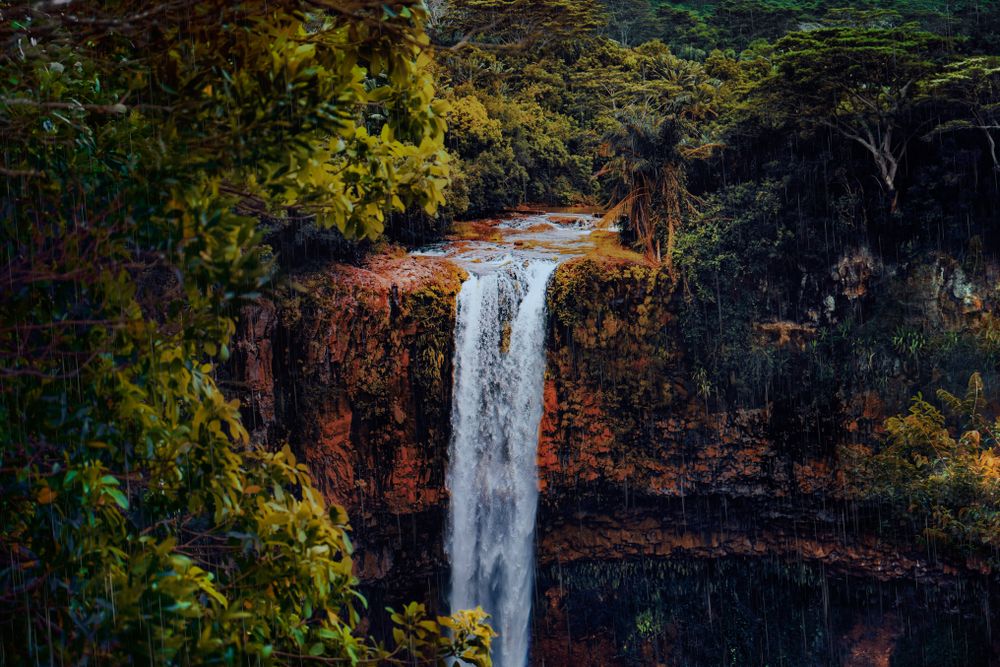Waterfall in tropical rainforest
