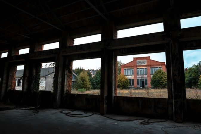Facade of old building and cloudy sky
