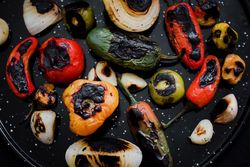 Grilled vegetables on tray