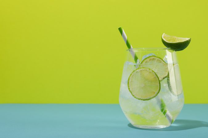 Glass of mojito, delicious fresh summer cocktail, space for text