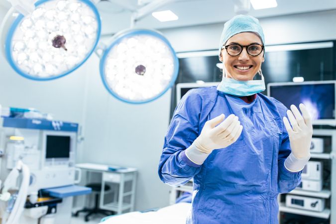 Female medical worker in surgical uniform in operation theater