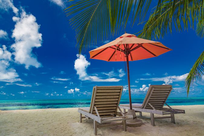 Reclining chairs overlooking a beautiful beach, landscape