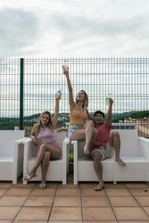 Group of friends having a pool party
