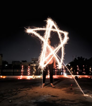 Long shot of person making star out of steel wool