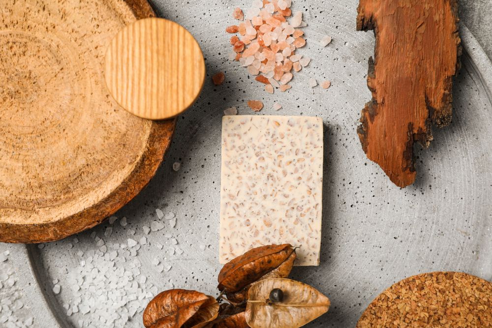 Flat lay of creative moodboard composition, top view