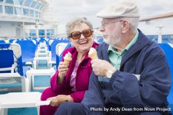 Mature Couple Enjoying Ice Cream On Deck Of Cruise Ship 5ngxll