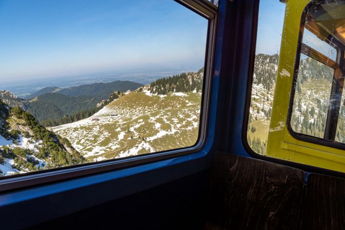 Alpine scenery, window view from a cog railway in the Bavarian Alps, Germany