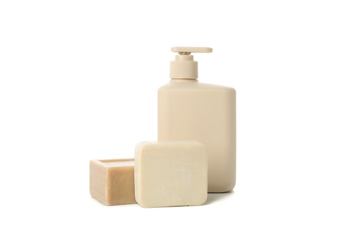 Different soap isolated on light background. Hygiene