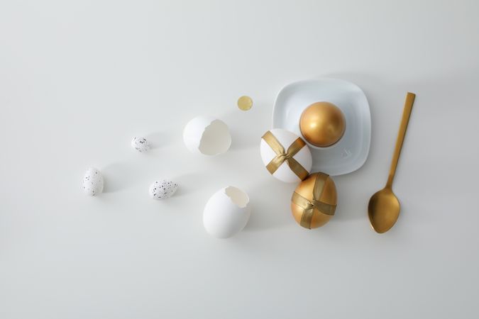 Concept of Richness, golden eggs, top view