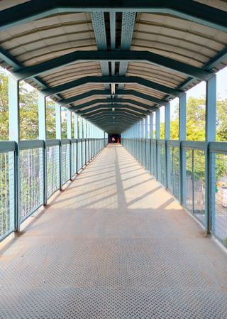 Centered shot of an overpass bridge in New Delhi