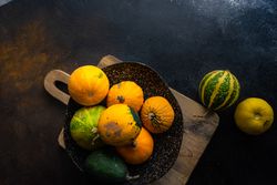 Top view of fall squash on ceramic plate