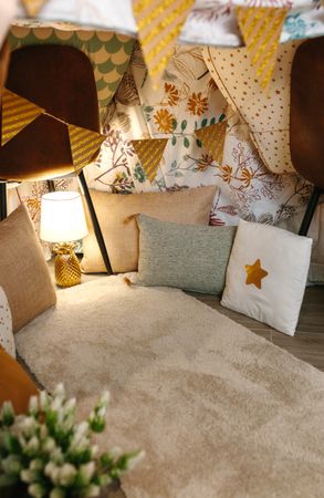 Interior of diy tent at home