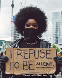 London, England, United Kingdom - June 6th, 2020: Woman with afro holding sign at BLM protest 4mW3N0