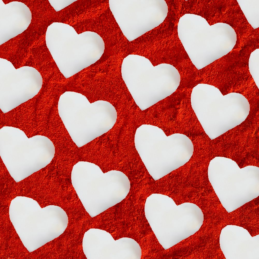Pattern of hearts in red dust