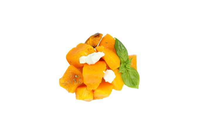 Baked pumpkin isolated on light background