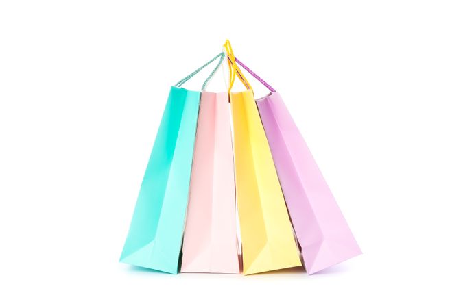 Multicolor paper bags isolated on blank background