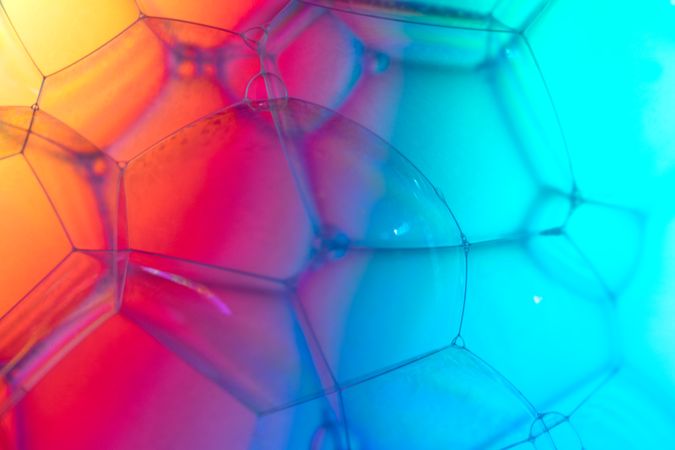 Abstract background bio technology, macro photography foam and water with gradient background. Molecule multicolor backgorund