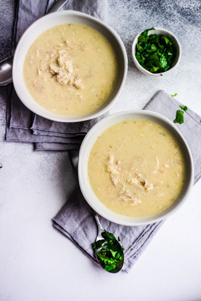 Top view of traditional Georgian chicken soup