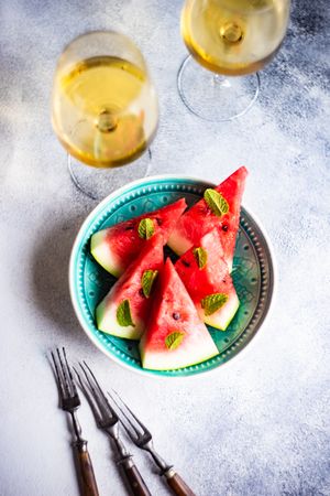 Bowl of watermelon with wine