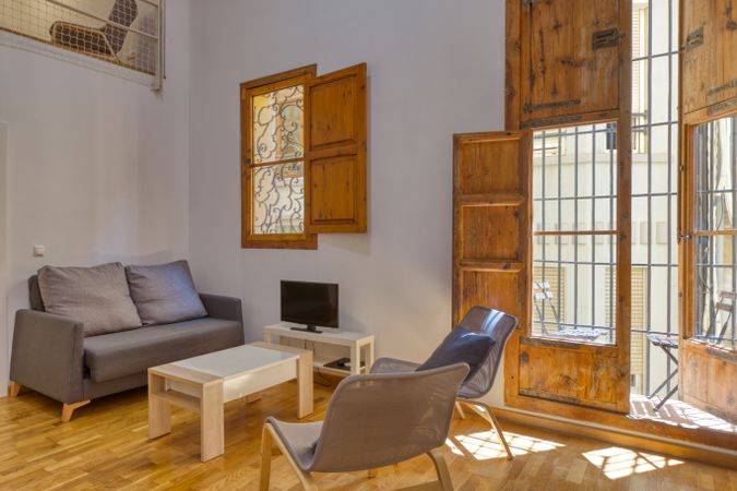 Interior of living room and windows