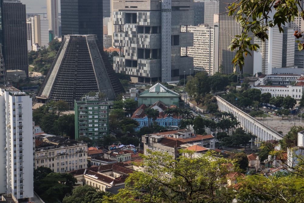 High rise buildings near green trees in Bahia, Rio De Janeiro, Brazil