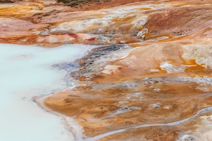 Hot spring with yellow and red mud