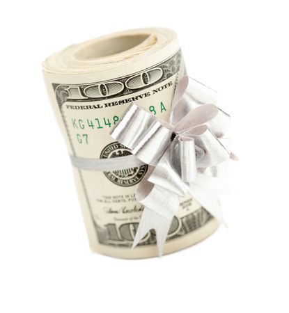 Roll of One Hundred Dollar Bills Tied in a Silver Bow