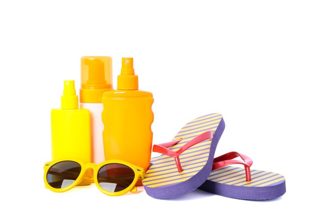 Summer vacation accessories isolated on plain background. Happy holidays