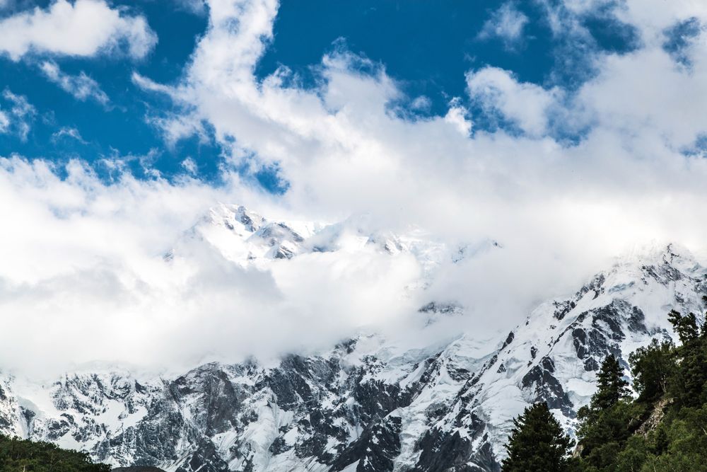 Fairy Meadows Nanga Parbat, snowy mountains in Pakistan national park