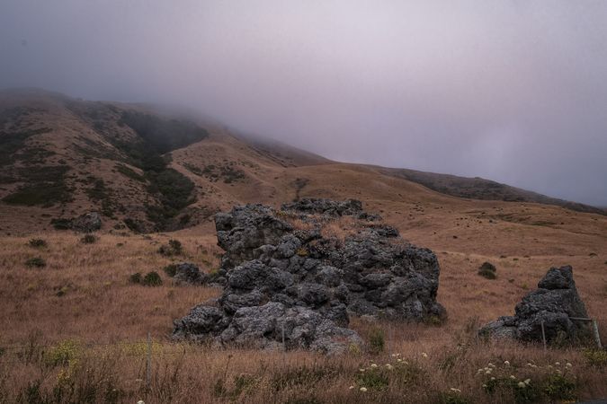 Cloudy day on dry cloudy mountain