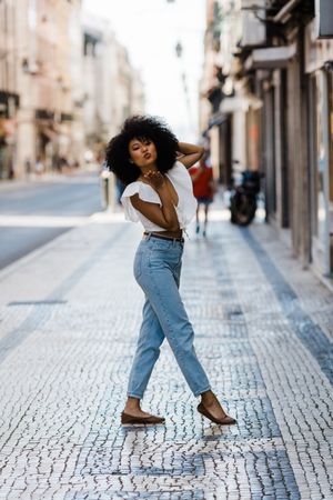 Black female on urban background