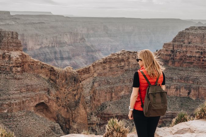 Calm female looking at pictorial landscape