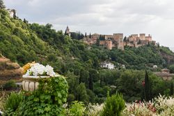 View of the famous Alhambra palace in Granada from Sacromonte quarter