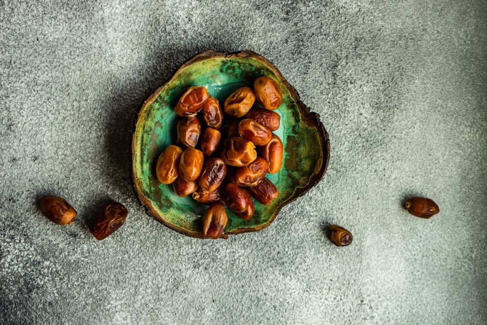 Top view of plate of dates