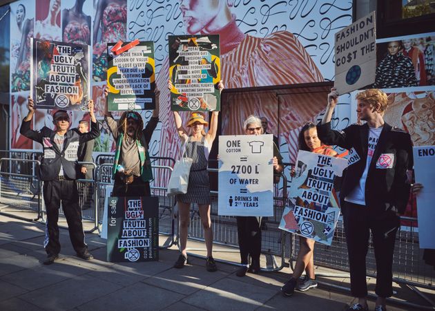 London, England, United Kingdom - September 15th,2019: Protesters standing outside with signs