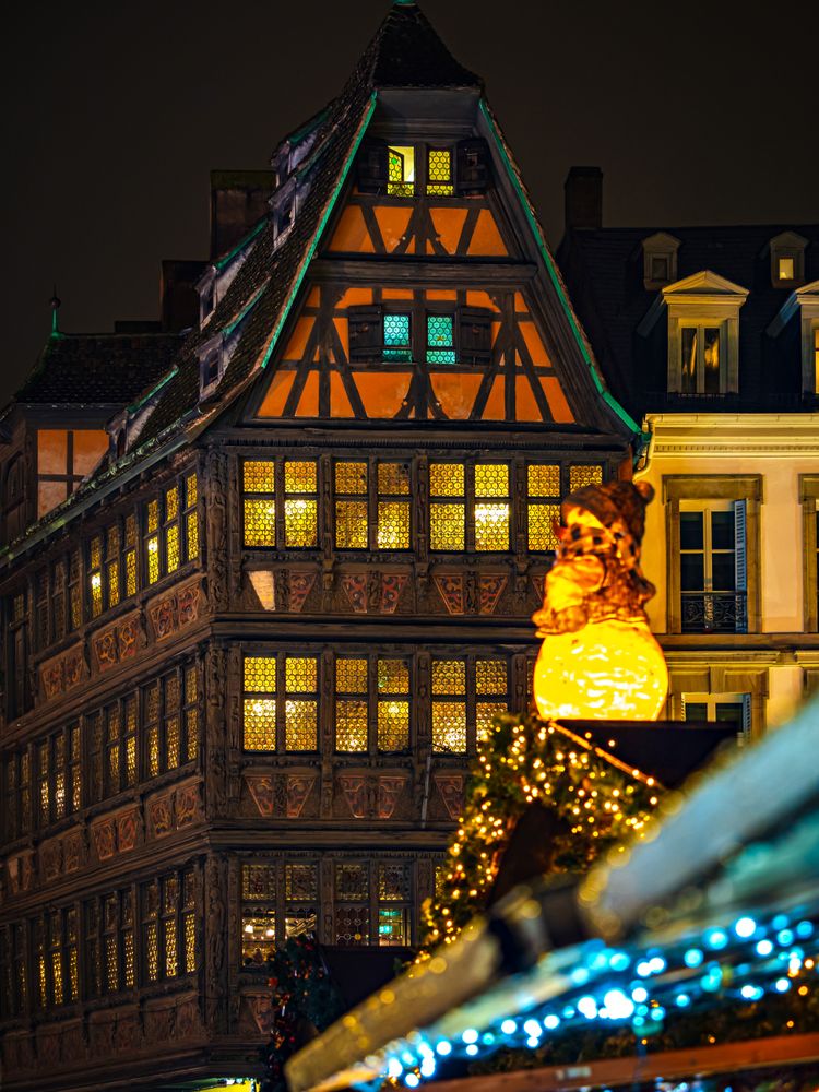 Snowman Christmas decorations in the streets of Strasbourg, France