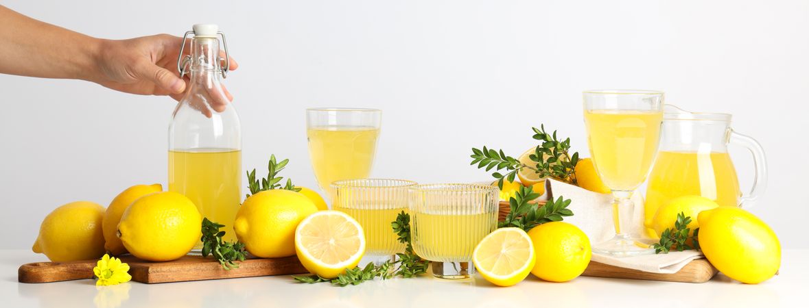 Concept of tasty drink, Limoncello, Italian lemon liqueur