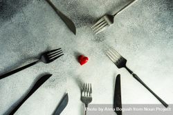 Cutlery on grey counter with red heart in the center  47mmNA