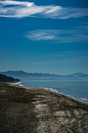 Volcanic sand beach in Caucasus mountains