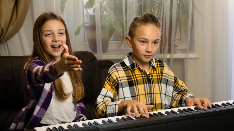 Siblings' Piano Time at Home