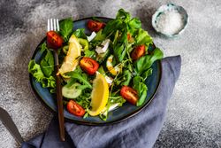 Salad on grey counter