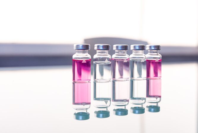 Scientific or medical samples on glass table